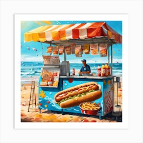 Hot Dog Stand On The Beach Art Print