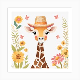 Floral Baby Giraffe Nursery Illustration (6) Art Print