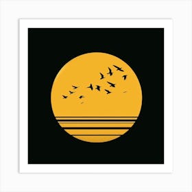 Sunset With Birds Art Print