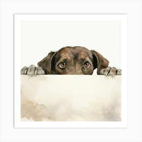 Dog Peeking Over A Sign 10 Art Print