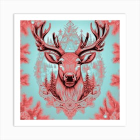 Red & Green Deer Art Print
