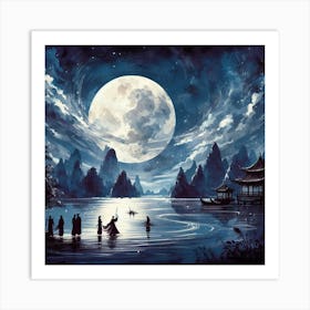 Full Moon By The River Art Print