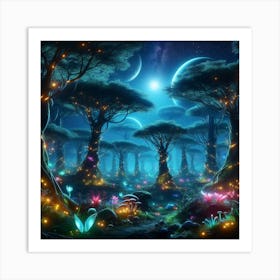 Fantasy Forest At Night Art Print