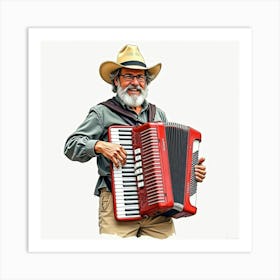 Charming Watercolor Portrait Of An Italian Street Musician Playing The Accordion Art Print