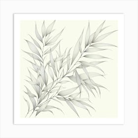 Line Art bamboo leaves 1 Art Print