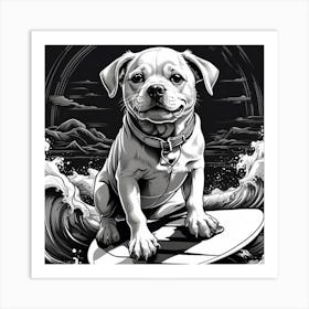 Dog On Surfboard Art Print