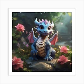 Dragon With Roses Art Print