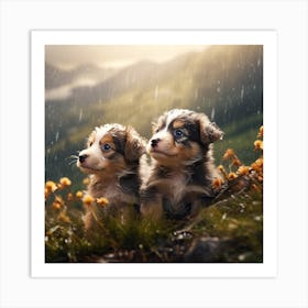 Two Puppies In The Rain 1 Art Print