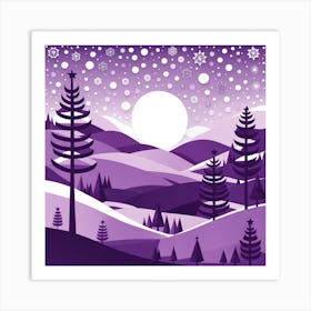 Purple Christmas Night, Christmas concept art, Christmas vector art, Vector Art, Christmas art, Christmas, moon night landscape Art Print