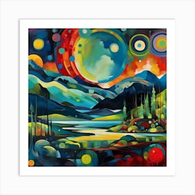 Painting of Yellowstone National Park with cosmic colors in style of Kandinsky 2 Art Print