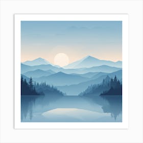 Misty mountains background in blue tone 77 Art Print