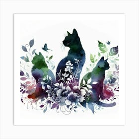 Cats And Flowers Art Print