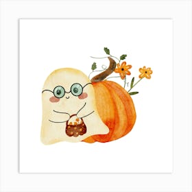 Adorable trick or treat Ghost Pumpkin Art Print