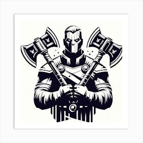 Axe man, black and white Art Print