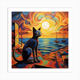 Cat At Sunset 1 Art Print