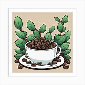 Coffee Cup With Leaves 2 Art Print