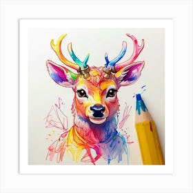 Deer Watercolor Painting 4 Art Print