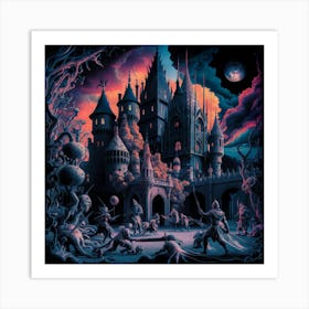 Castle In The Night Blend Of Gothic And Medieval  Surrealism Art Print