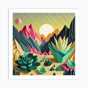 Firefly Beautiful Modern Abstract Succulent Landscape And Desert Flowers With A Cinematic Mountain V (9) Art Print