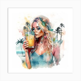 Girl With A Drink Art Print