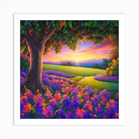 Sunset In The Garden Art Print