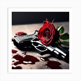Gun And A Rose Art Print