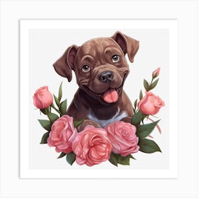 Dog With Roses 13 Art Print