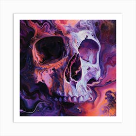 Skull With Purple And Orange Swirls Art Print