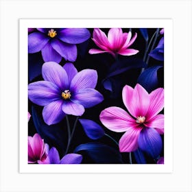 Purple Flowers Wallpaper Art Print