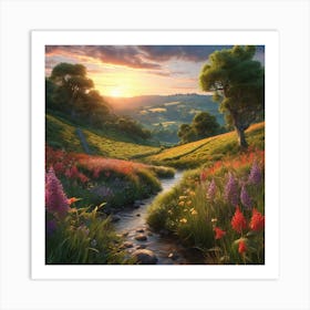 Sunset In The Meadow 1 Art Print