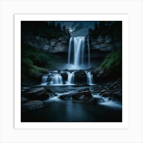 Waterfall At Night 7 Art Print