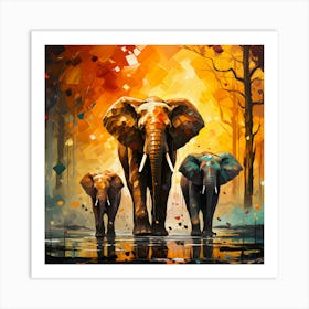 Elephants In The Rain Art Print