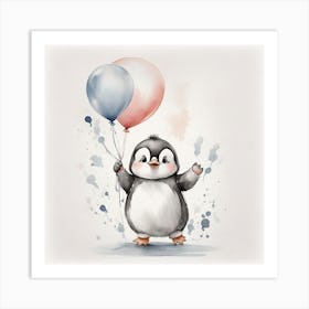 Penguin With Balloons Art Print