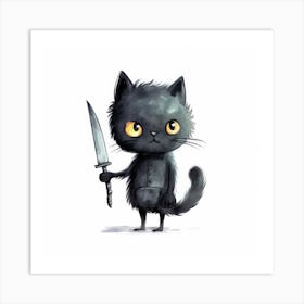 Black Cat With A Knife 2 Art Print