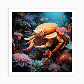 Crab On Coral Reef Art Print