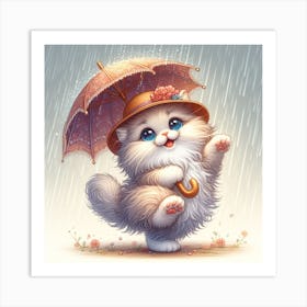 Cute Cat In The Rain 1 Art Print