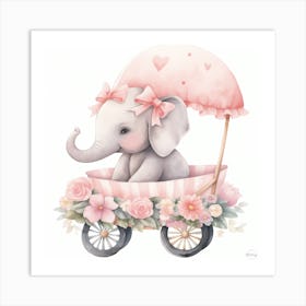 Baby Elephant In A Carriage - nursery decor, baby girl 1 Art Print