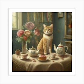 Cat Tea Party Art Print
