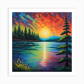 Sunset Serenity: Enchanting Pine Silhouette Against a Celestial Sky Art Print