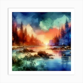 Watercolor Landscape Painting 1 Art Print