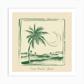 Maui Beaches, Hawaii Green Line Art Illustration Art Print