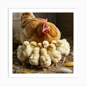 Chickens With Chicks Art Print