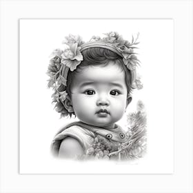 Asian Baby Portrait drawing Art Print