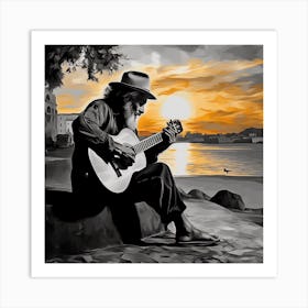 Sunset With A Guitar Art Print