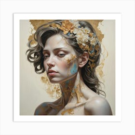 Woman With Flowers On Her Face Art Print Art Print