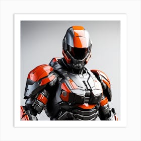 A Futuristic Warrior Stands Tall, His Gleaming Suit And Orange Visor Commanding Attention 16 Art Print