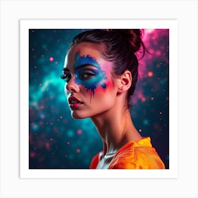 Beautiful Young Woman With Colorful Face Paint Art Print