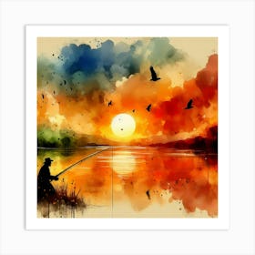 Watercolor Of A Fisherman 1 Art Print