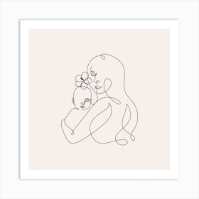 Mother and Baby Line drawing Art Print