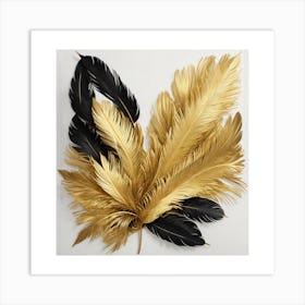 A Glimpse of Elegance Golden and Black Feathers Art Print